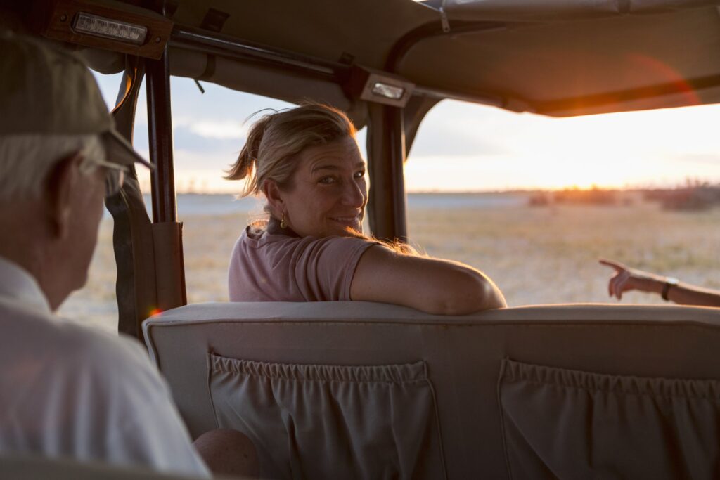family in safari vehicle kalahari desert makgadi
