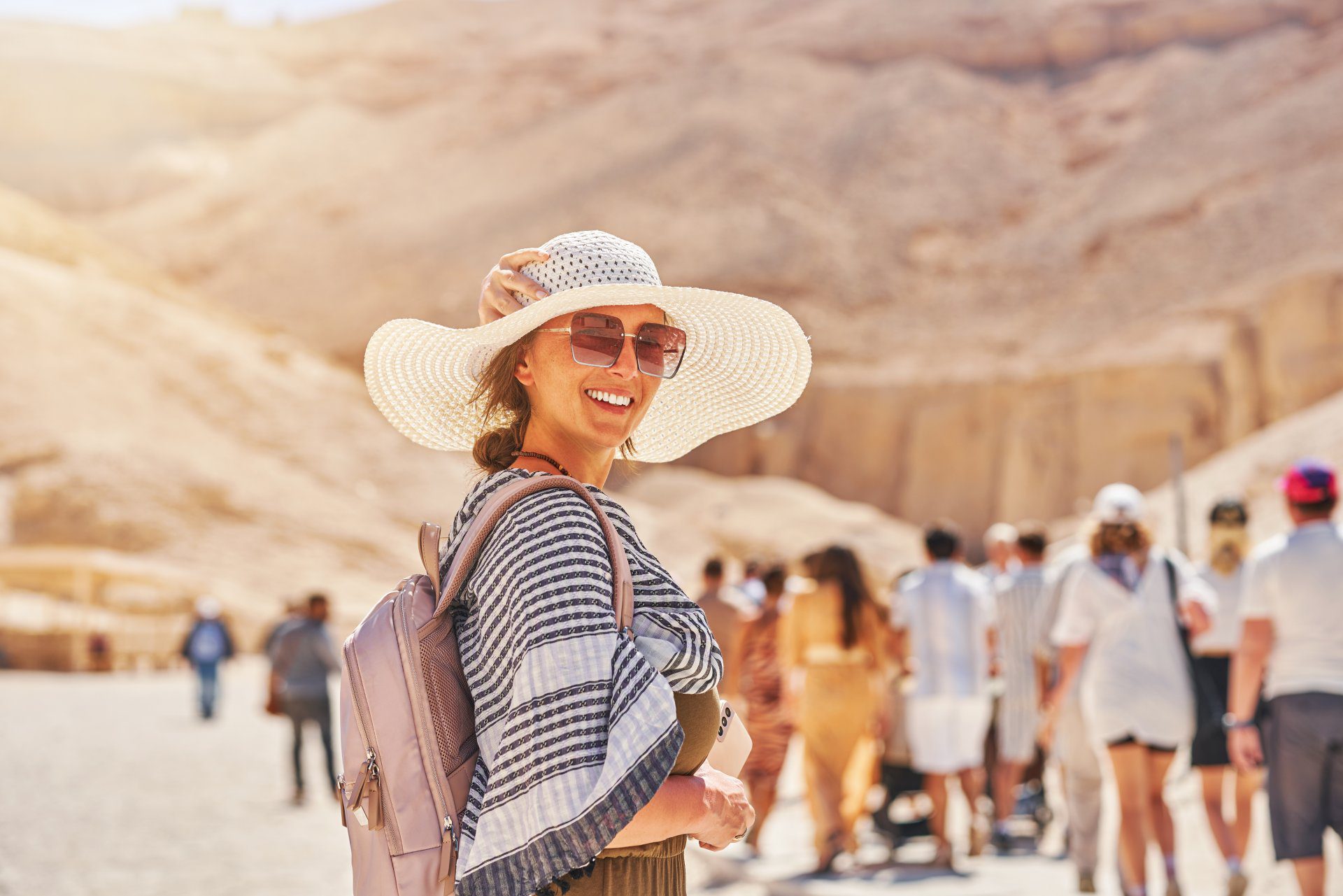 woman tourist at valley of the kings in luxor, Egypt