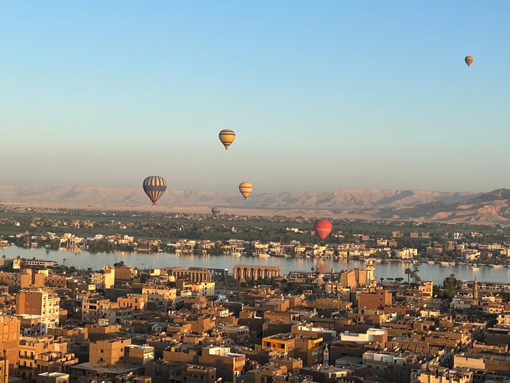Panorama of hot air balloons in Luxor
