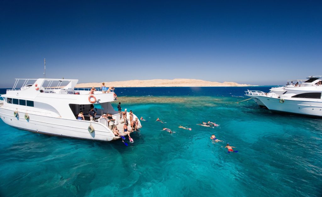 Tourists enjoying at sea